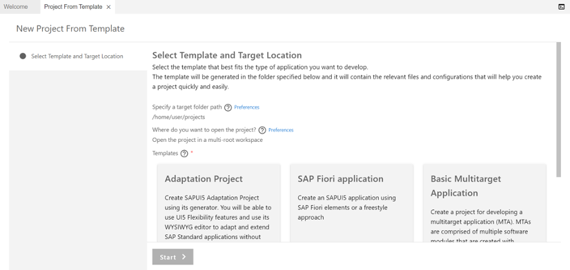 Select SAP Fiori applications as the template option